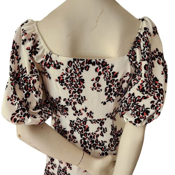 Ophelia Roe Dress White Floral Button Front 1/2 Sleeve Square Neck Off Shoulder - Picture 9 of 12